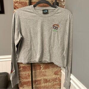 A.Lab Dita Crop Top Grey Embroidered Rainbow Flowers Butterflies Mushrooms Sz L